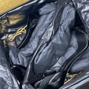 YSL 41 1/2 BLACK GOLD HEEL OPYUM SANDALS IN PATENT LEATHER WITH GOLD-TONE HEEL